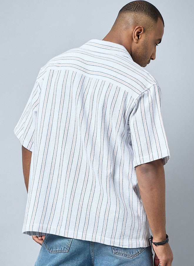 CHIMPAAANZEE Striped Spread Collar Oversized Casual Shirt - Image 5